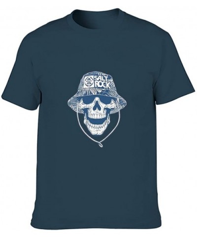 Caps Skull Cotton T Shirt Mens Durable Stylish Short Sleeve Scary Skull - Navy - C619DSSMHYQ $33.60 Undershirts