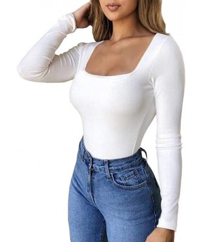 Women's Sexy Long Sleeves Round Neck Basic Leotard Bodysuit Jumpsuit - White 1 - C318AGREXWK $20.90 Shapewear