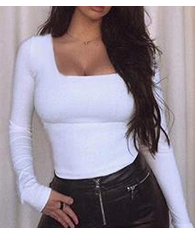 Women's Sexy Long Sleeves Round Neck Basic Leotard Bodysuit Jumpsuit - White 1 - C318AGREXWK $20.90 Shapewear