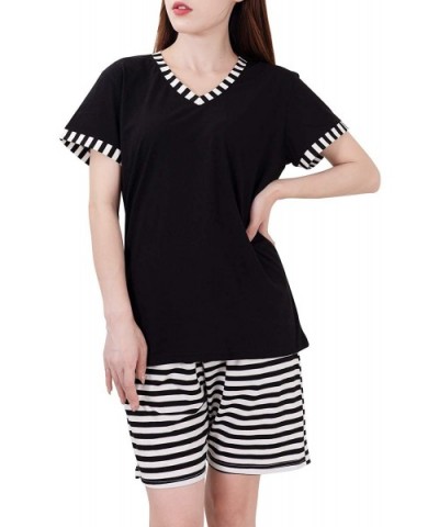 Women's Pajamas Set Sleepwear Striped Pattern Bottom Nightwear Soft Pj Lounge Sets - Summer Black - CN192O8MZ86 $37.70 Sets