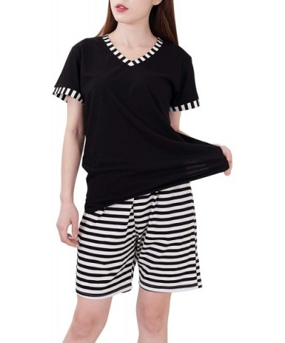 Women's Pajamas Set Sleepwear Striped Pattern Bottom Nightwear Soft Pj Lounge Sets - Summer Black - CN192O8MZ86 $37.70 Sets