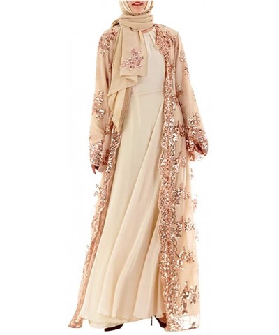 Abaya Luxury High Class Sequins Muslim Womens Dress Lace Sequin Cardigan Maxi Dresses Kimono Open Robe Kaftan Orange - CC190S...