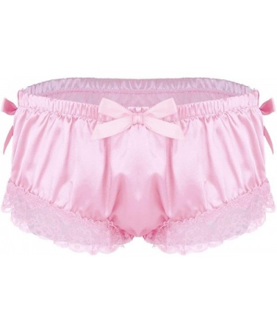 Mens Crossdress Underwear Silky Satin Ruffled Lace Trim Girlie Maid Briefs Panties Knickers - Pink - CD19DAQ20N2 $28.20 Briefs