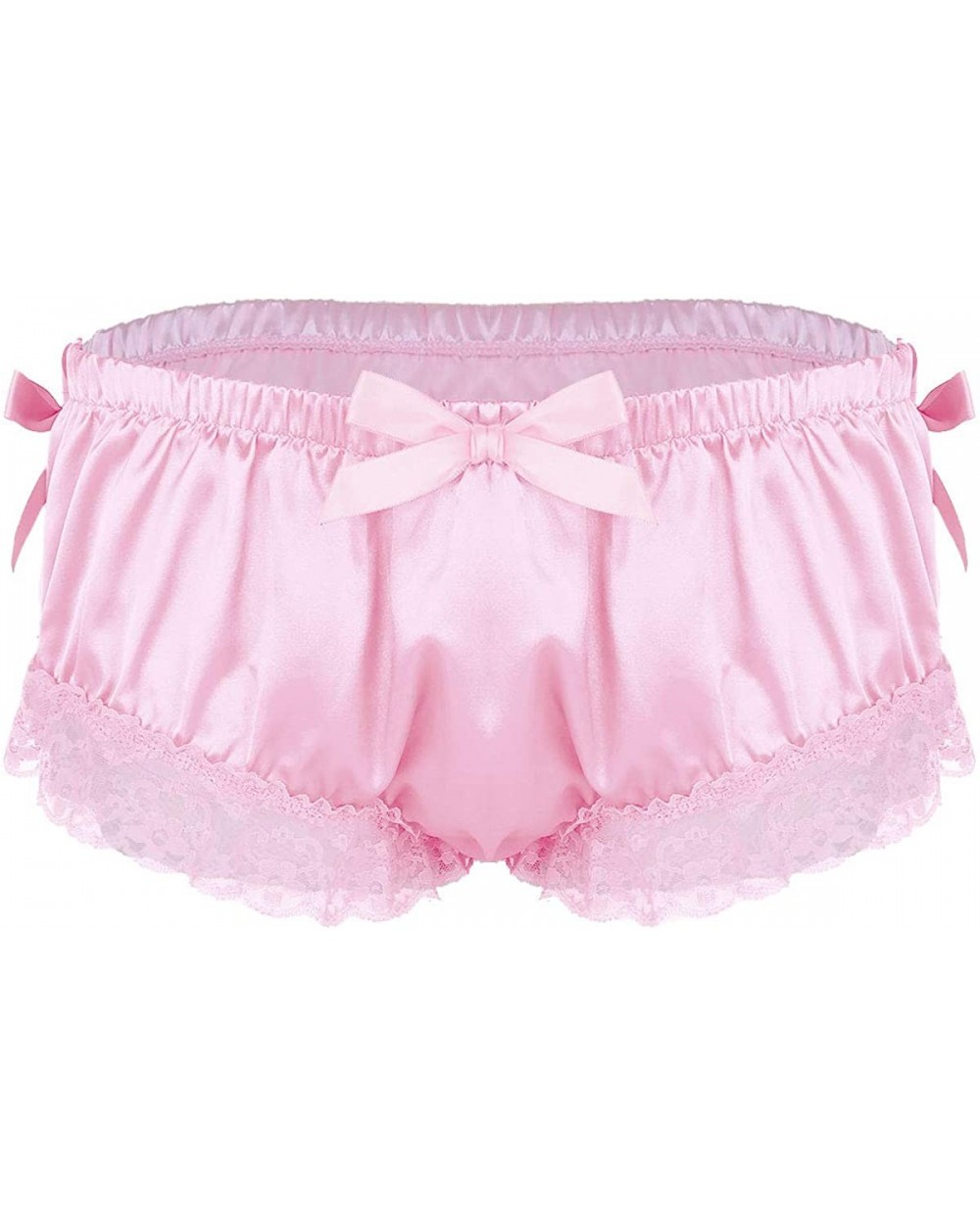 Mens Crossdress Underwear Silky Satin Ruffled Lace Trim Girlie Maid Briefs Panties Knickers - Pink - CD19DAQ20N2 $28.20 Briefs