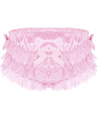 Mens Crossdress Underwear Silky Satin Ruffled Lace Trim Girlie Maid Briefs Panties Knickers - Pink - CD19DAQ20N2 $28.20 Briefs