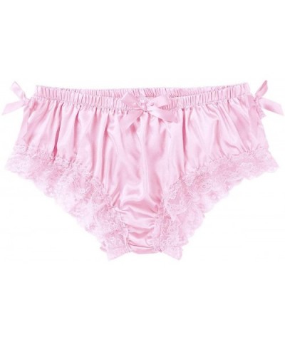 Mens Crossdress Underwear Silky Satin Ruffled Lace Trim Girlie Maid Briefs Panties Knickers - Pink - CD19DAQ20N2 $28.20 Briefs