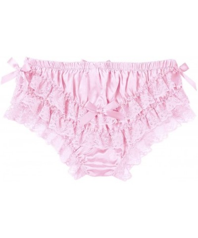 Mens Crossdress Underwear Silky Satin Ruffled Lace Trim Girlie Maid Briefs Panties Knickers - Pink - CD19DAQ20N2 $28.20 Briefs