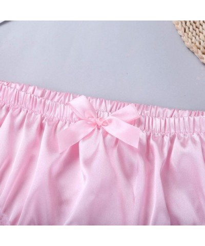 Mens Crossdress Underwear Silky Satin Ruffled Lace Trim Girlie Maid Briefs Panties Knickers - Pink - CD19DAQ20N2 $28.20 Briefs