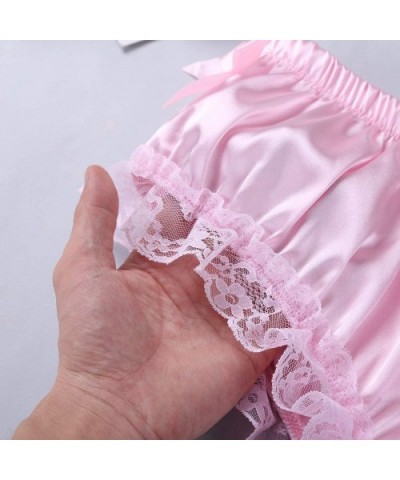 Mens Crossdress Underwear Silky Satin Ruffled Lace Trim Girlie Maid Briefs Panties Knickers - Pink - CD19DAQ20N2 $28.20 Briefs