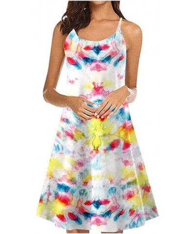 Women's Solid Strappy Short Mini Dress Tank Dress Beach Party Sundress - Tie-dye Multicolor1 - CD190EKAH2K $23.18 Slips