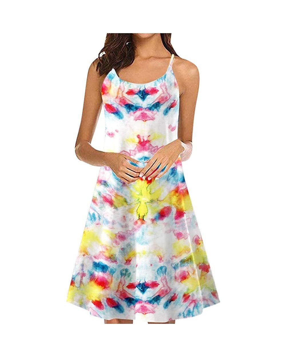 Women's Solid Strappy Short Mini Dress Tank Dress Beach Party Sundress - Tie-dye Multicolor1 - CD190EKAH2K $23.18 Slips