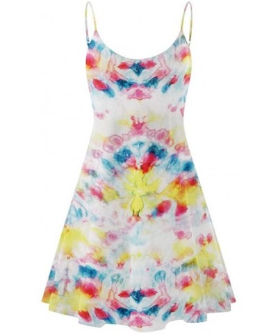 Women's Solid Strappy Short Mini Dress Tank Dress Beach Party Sundress - Tie-dye Multicolor1 - CD190EKAH2K $23.18 Slips