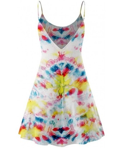 Women's Solid Strappy Short Mini Dress Tank Dress Beach Party Sundress - Tie-dye Multicolor1 - CD190EKAH2K $23.18 Slips