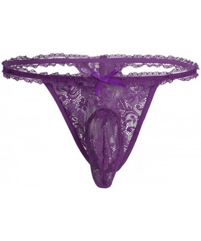 Men's Lingerie Lace See-Through Sissy Pouch Panties Thong Underwear - Purple - C5188KSNLDA $24.06 G-Strings & Thongs