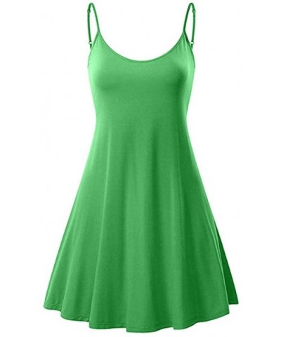 Women's Solid Strappy Short Mini Dress Tank Dress Beach Party Sundress - 00agreen - CC1965GEMZH $21.90 Panties