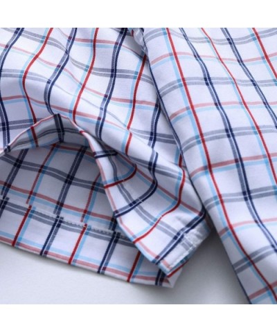 Men Slim Hawaii Short Sleeve Plaid Printed Turn-Down Collar T-Shirt Tops Red - C0195RI4DZQ $28.85 Trunks