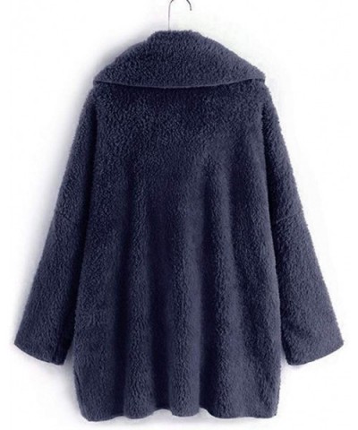 Flush Jacket Sherpa Asymmetric Cowl Neck Sweatshirt Shearling Shaggy Sweater Oversized Coat Casual Outwear Dark Blue - C3192H...