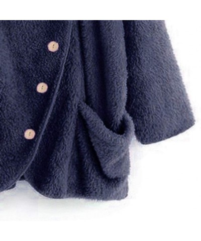 Flush Jacket Sherpa Asymmetric Cowl Neck Sweatshirt Shearling Shaggy Sweater Oversized Coat Casual Outwear Dark Blue - C3192H...