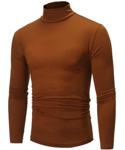 Men's Slim Fit Turtleneck Base Layer Long Sleeve Thermal Underwear Shirts - Brown - CX18AHEK4CD $33.84 Thermal Underwear