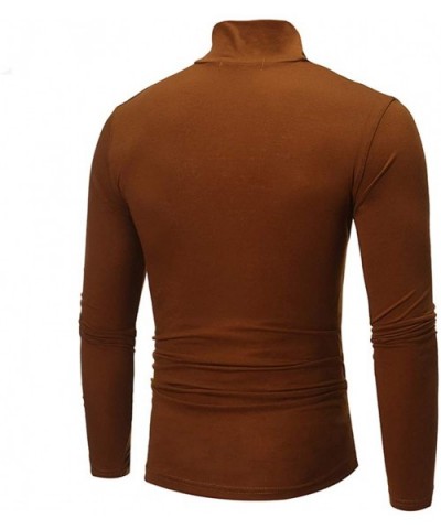 Men's Slim Fit Turtleneck Base Layer Long Sleeve Thermal Underwear Shirts - Brown - CX18AHEK4CD $33.84 Thermal Underwear