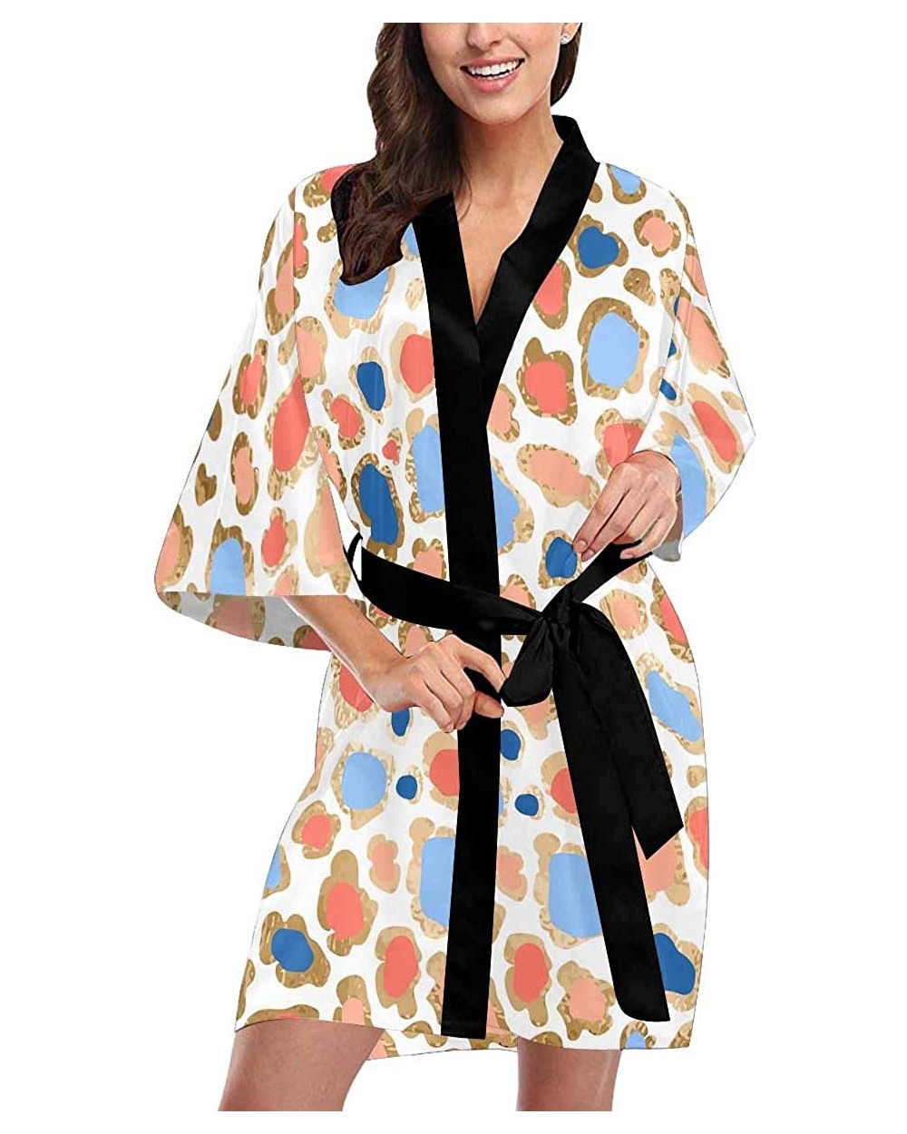 Custom Leopard Print Women Kimono Robes Beach Cover Up for Parties Wedding (XS-2XL) - Multi 5 - CO190ZL5TR0 $77.68 Robes