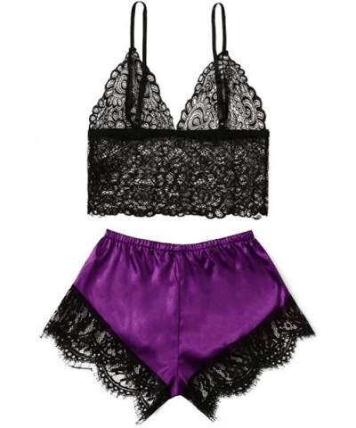 Women 's Sexy Lingerie Sleepwear Lace Cami Top and Silk Shorts Pajama Set - Purple - CO19CGII0X8 $22.06 Sets