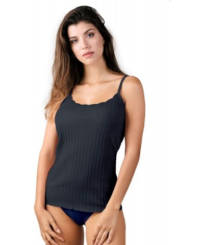 Premium Quality 100% Cotton Ribbed Women's Lace Trim Camisole. Proudly Made in Italy. - Nero - C319C8252NI $36.30 Camisoles &...