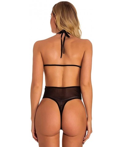 Women One-Piece Lingerie Sexy Black V-Neck Lace Bodysuit Underwear - Black-3 - CI1973D5M6H $15.68 Accessories