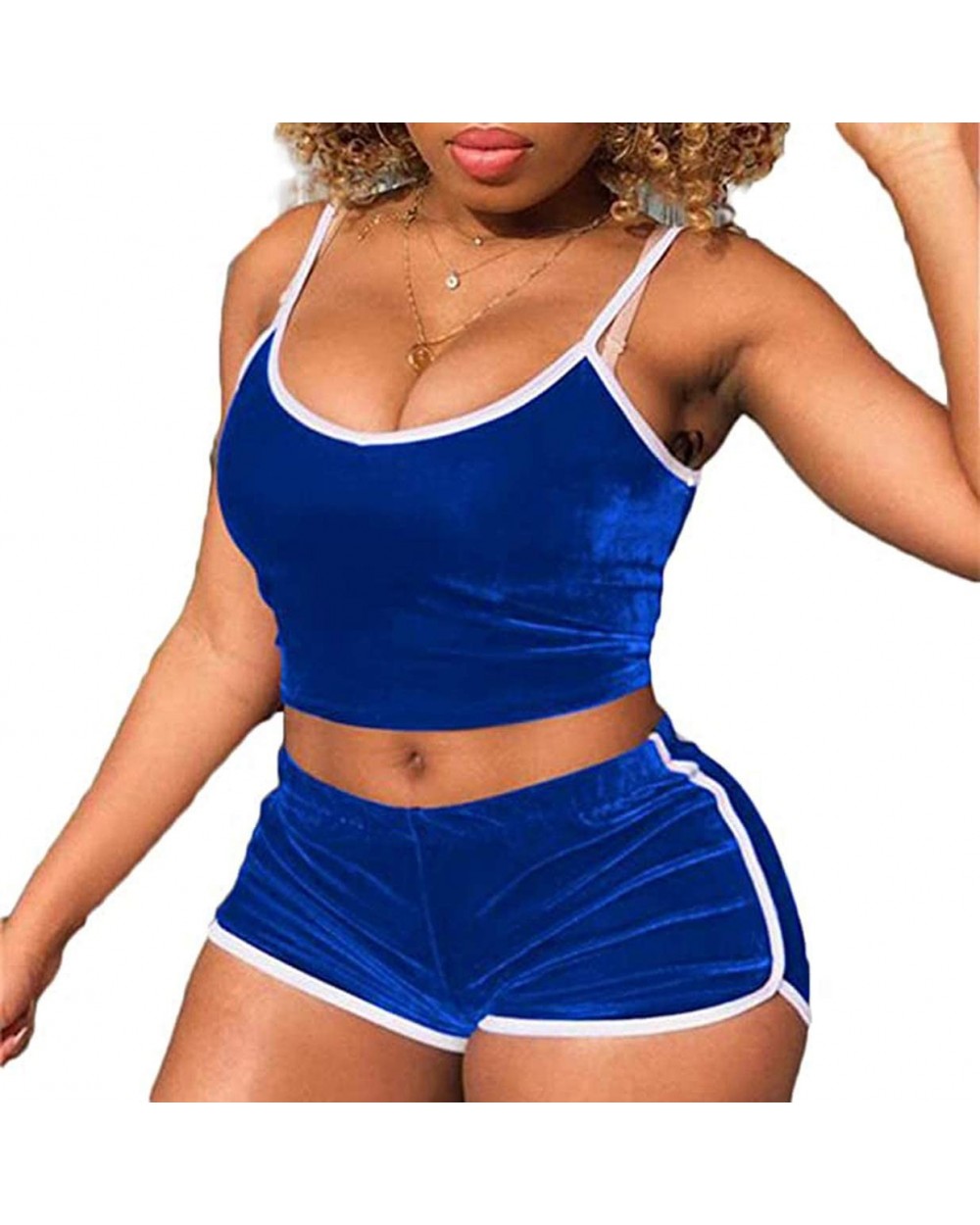 Womens 2 Piece Pajama Sets Sexy Shorts PJ Lingerie Outfit Strap Sleeveless Crop Top+Shorts Sleepwear Nightwear Underwear - B-...