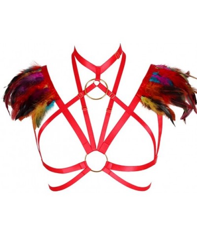 Feather Epaulets Tops Wings Body Harness Gothic Lingerie Strap Bralette Burning Man Art Festival Clothing - Multicolor - C219...