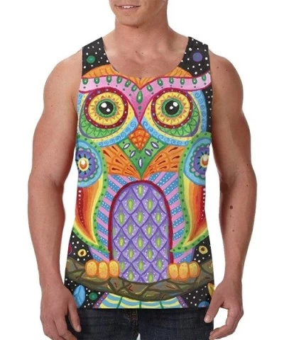 Men's Soft Tank Tops Novelty 3D Printed Gym Workout Athletic Undershirt - Colorful Owl - CL19DS980GC $28.69 Undershirts