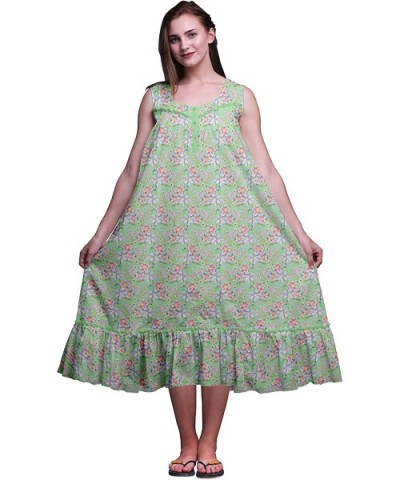 Sleeveless Cotton Nightgowns for Women Printed Mid-Calf Length Sleepwear - Mint Green - CZ18S9UR402 $61.89 Nightgowns & Sleep...