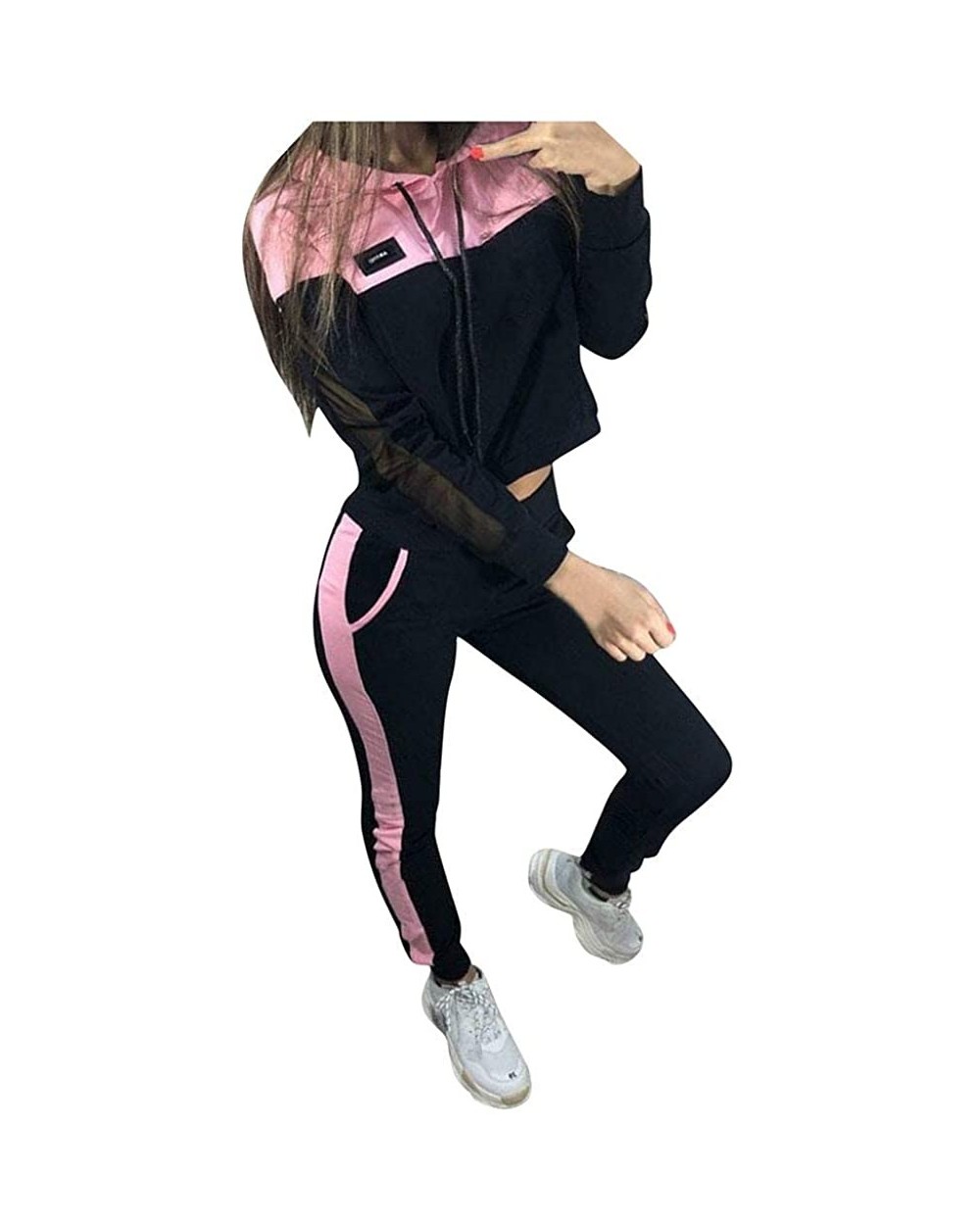 Fashion 2 Piece Outfit Women Casual Tracksuit Long Sleeve Sport Tops+Long Pants Set - Pink - C018Y52MGLR $41.78 Thermal Under...