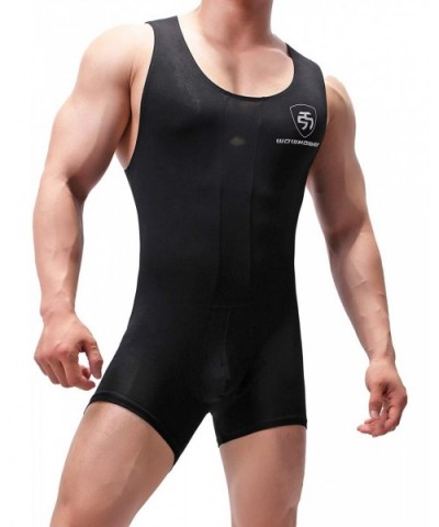 Men's Sportswear Workout Clothes Super Elastic One-Pieces Jumpsuits Sleepwear NK41 - Black - CL18Y4UC2AT $26.80 Shapewear