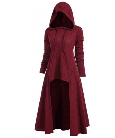 Women's Plus Size Hoodies Sweatshirt Zip up High Low Hooded Vintage Cloak Blouse Halloween Coat Outwear - Red a - CH19DYE5AC7...