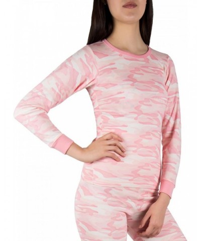 Women's Base Layer Long Sleeve Cotton Brush Fleece Thermal Top - Pink Camo - CG11TA2LKEF $11.95 Thermal Underwear