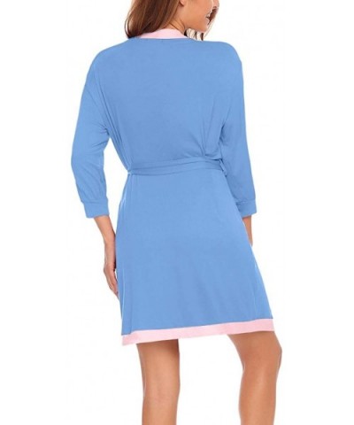 Women Kimono Sleepwear Ladies V-Neck Long Sleeve Soft Lightweight Short Bathrobe Loungewear Pajama - Blue - CW1944O6T02 $36.5...