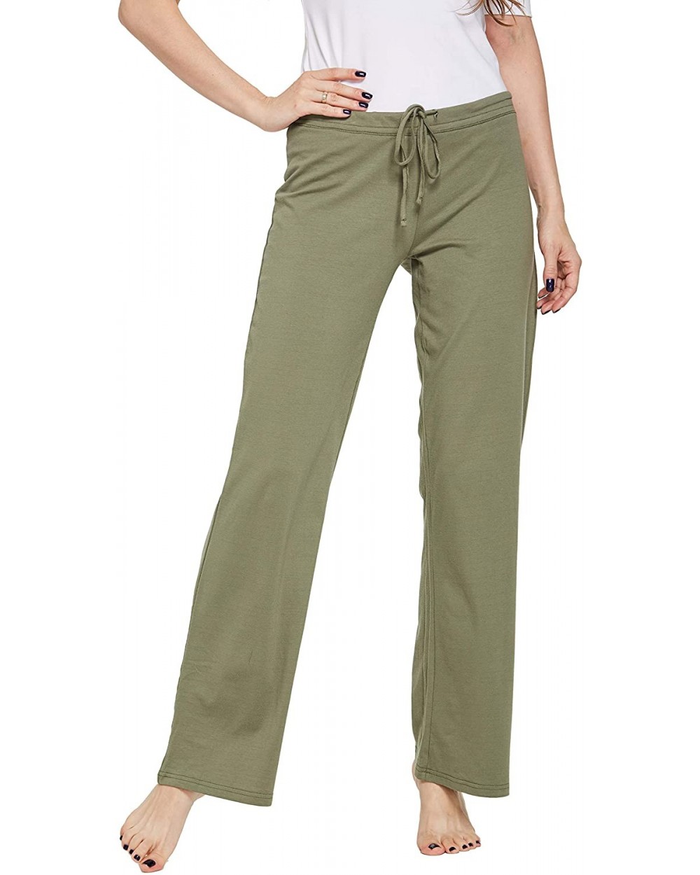 Womens casual stretch cotton pajama pants simple lounge pants charcoal - Army Green - CV18Z678YTZ $24.65 Bottoms