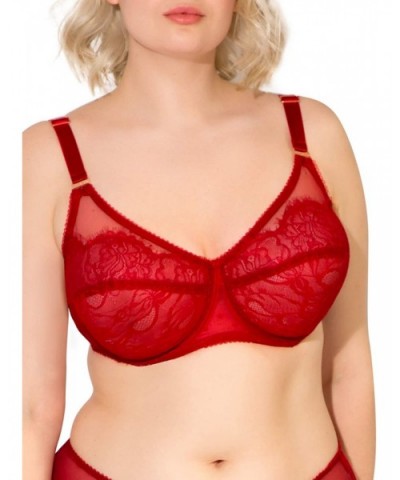 Women's Lace & Mesh Unlined Underwire Bra - No No Red - CM18O2ADMT0 $27.31 Bras
