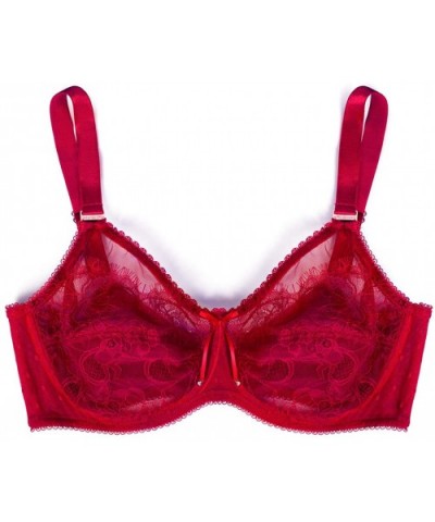 Women's Lace & Mesh Unlined Underwire Bra - No No Red - CM18O2ADMT0 $27.31 Bras