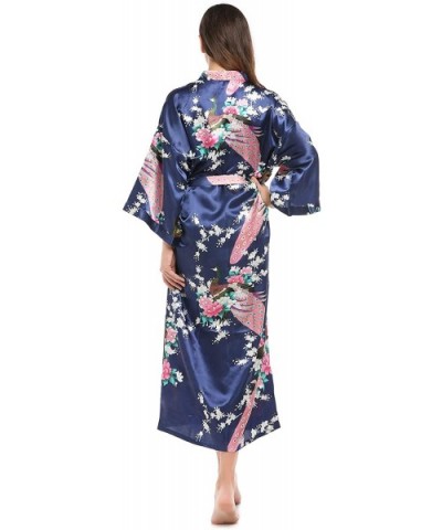 Women Kimono Robe Loungewear Pajamas Satin Nightwear Bathrobe Long - Navy - CY186NZ088A $31.26 Robes