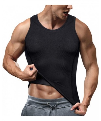 Compression Shirts for Men Shapewear Slimming Body Shaper Waist Trainer Vest Workout Tank Tops Abdomen Undershirts - Black - ...