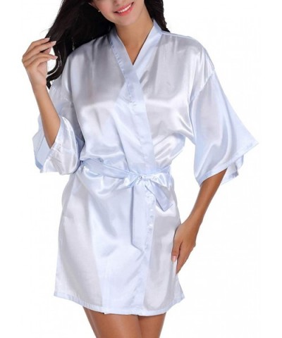 Womens Satin Kimono Short Robes for Bridesmaid Wedding Party Getting Ready Dressing Gown with Gold Glitter Light Blue - C719D...