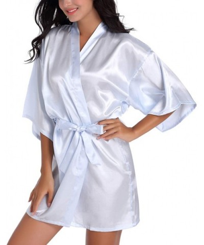 Womens Satin Kimono Short Robes for Bridesmaid Wedding Party Getting Ready Dressing Gown with Gold Glitter Light Blue - C719D...