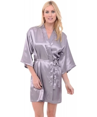 Womens Satin Bridesmaid Robe- Mid-Length Dressing Gown - Lilac Gray - CZ12EF3SVKZ $39.98 Robes