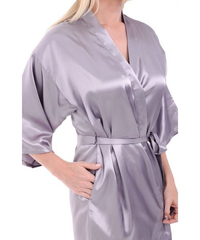 Womens Satin Bridesmaid Robe- Mid-Length Dressing Gown - Lilac Gray - CZ12EF3SVKZ $39.98 Robes