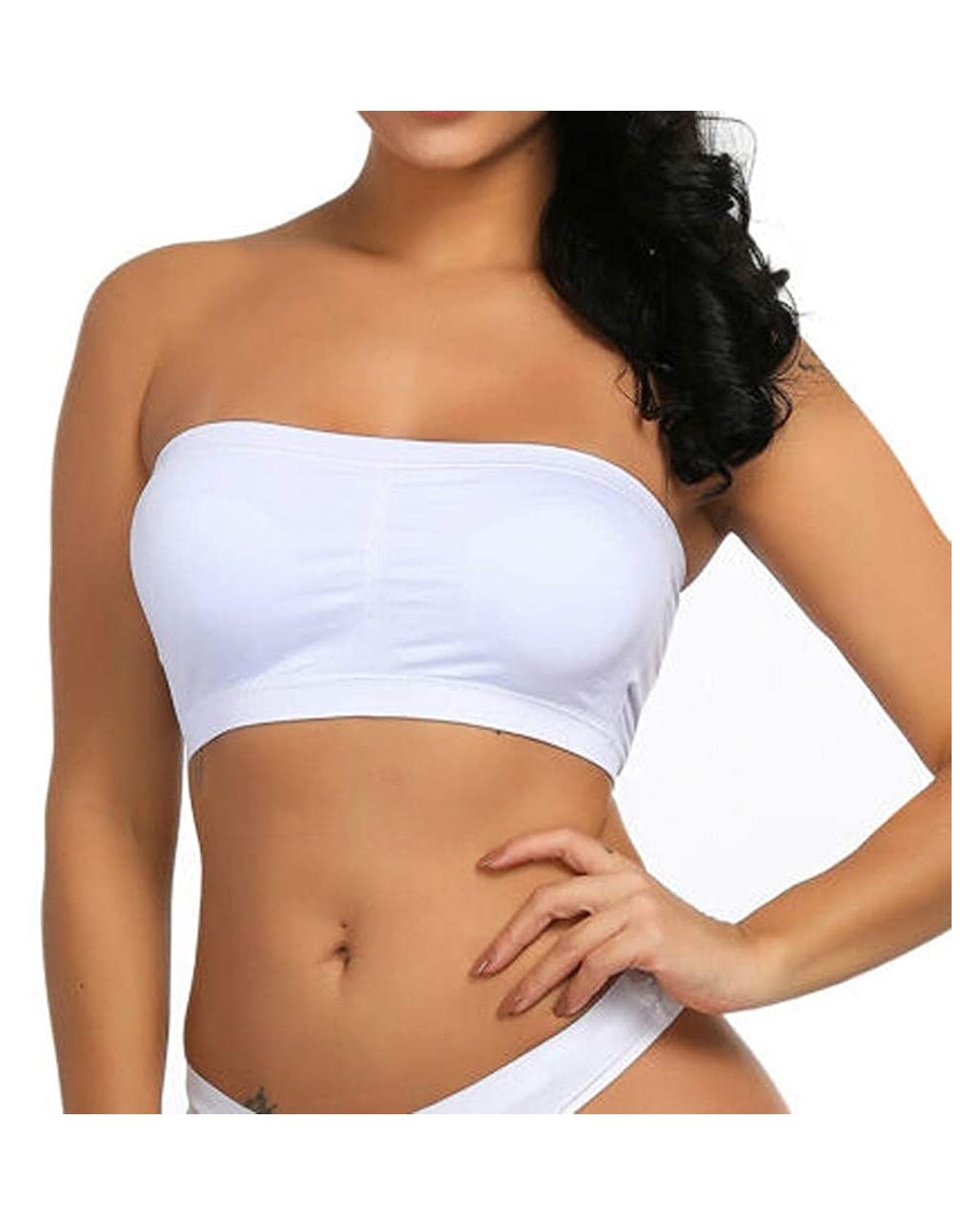 Women's Seamless Bandeau Bra- Basic Padded Wire-Free Stretch Tube Top Bra Strapless Wirefree Padded Bras - White - CG18W4O02D...