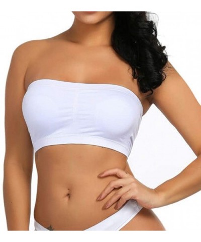 Women's Seamless Bandeau Bra- Basic Padded Wire-Free Stretch Tube Top Bra Strapless Wirefree Padded Bras - White - CG18W4O02D...