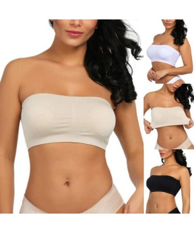 Women's Seamless Bandeau Bra- Basic Padded Wire-Free Stretch Tube Top Bra Strapless Wirefree Padded Bras - White - CG18W4O02D...