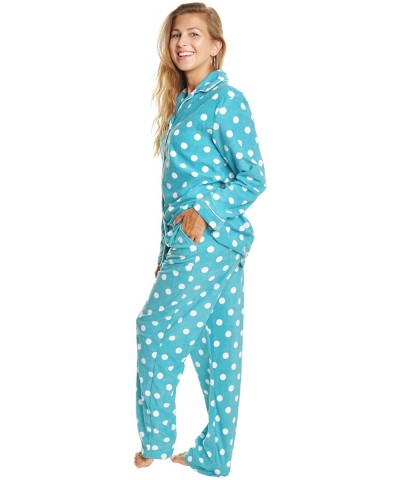 Women's Cozy Fleece Pajama Set - Aqua and White Dot With Pockets on the Pants - CB12N856LBJ $42.82 Sets
